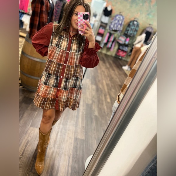 Plaid Block Fall Thanksgiving Shirt Dress (Sold Out Style) Size Large - Picture 3 of 9